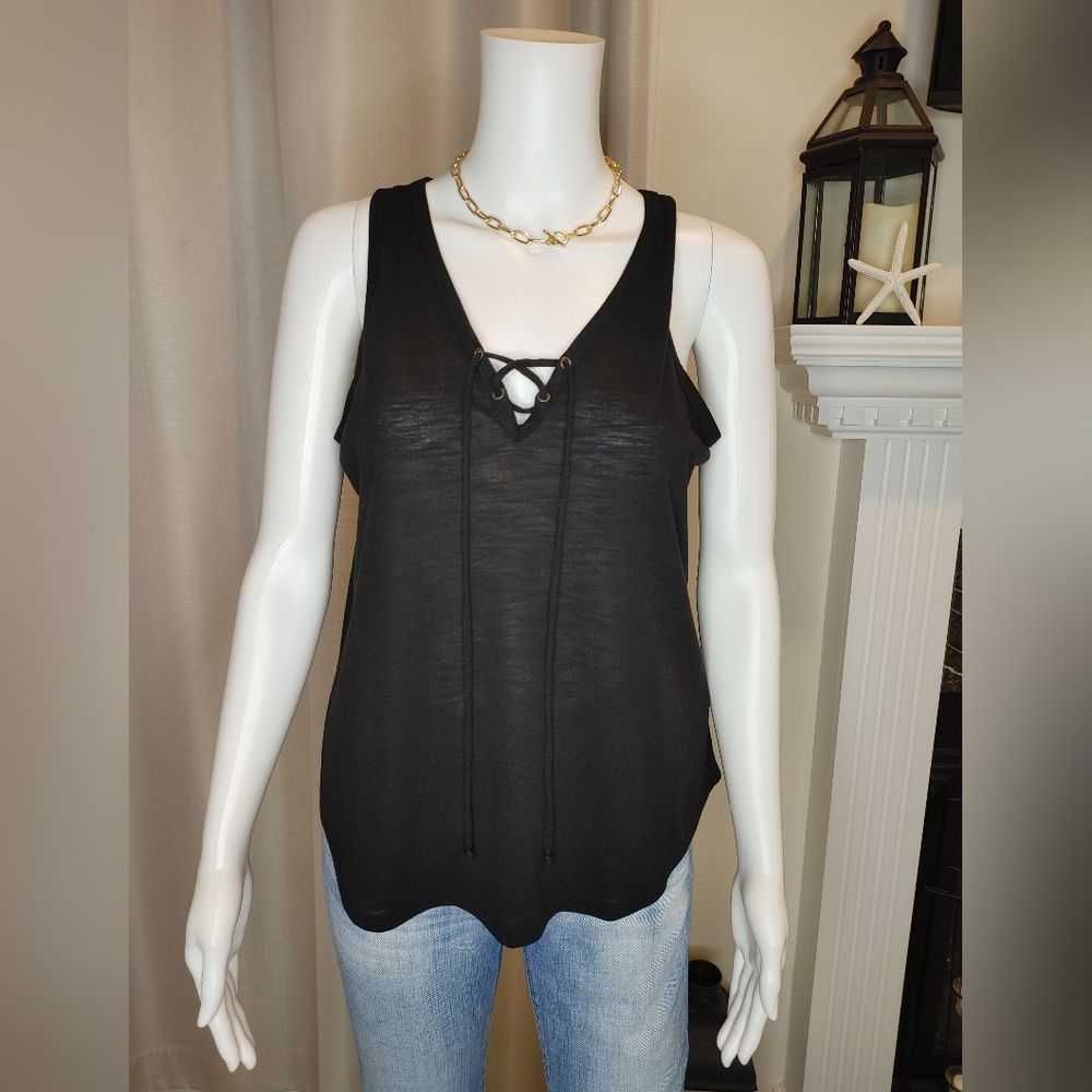 SELF ESTEEM LACE UP TANK TOP, BLACK XL